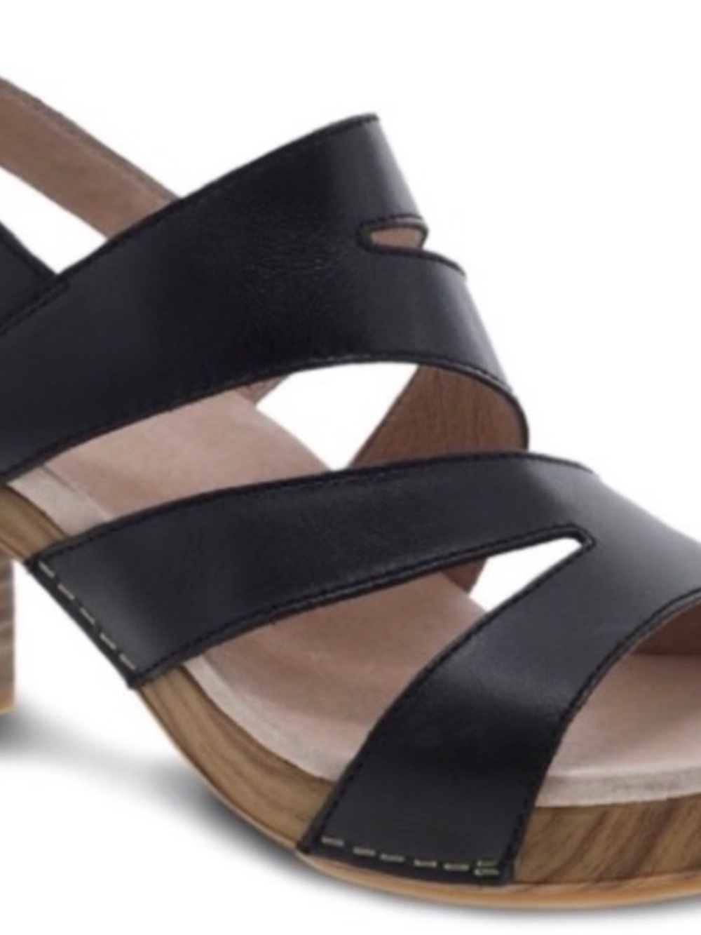 Dansko Black Leather Slide Clog Mules with Wood-Effect Sole